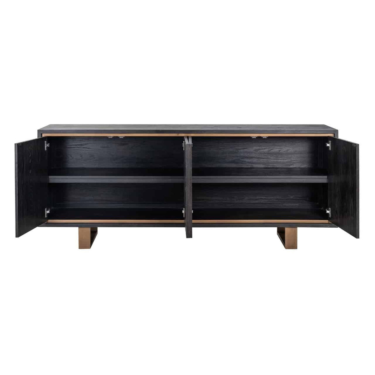 Sideboard schwarz-Bronze, Anrichte schwarz mit zwei Schubladen, Sideboard Eiche furniert schwarz, Breite 200 cm