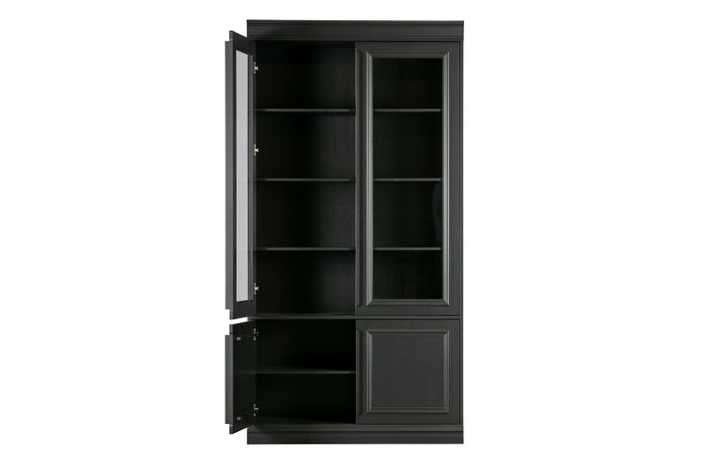Vitrine schwarz, Geschirrschrank schwarz, Bücherschrank schwarz, Breite 110 cm
