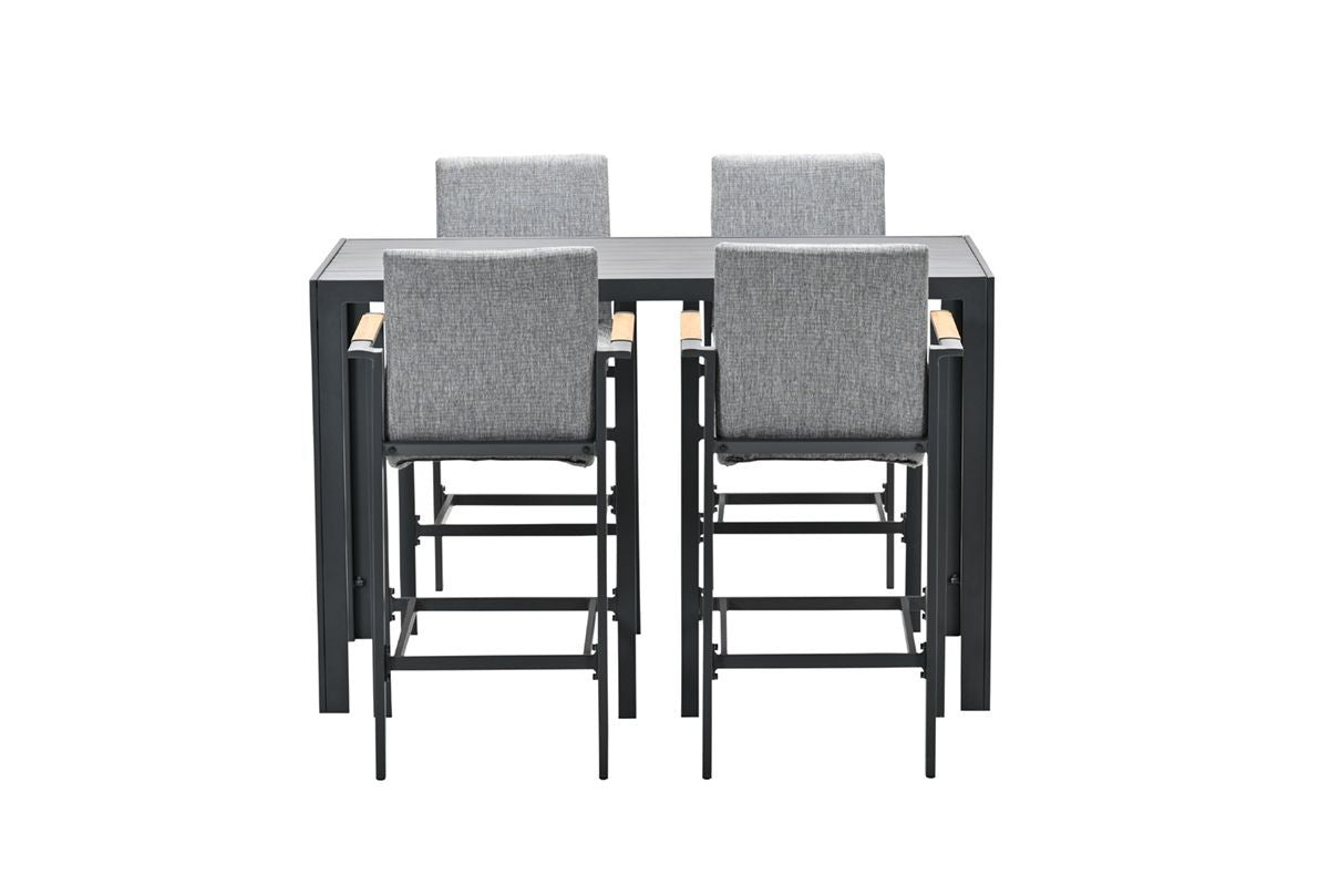 Gartenbartisch anthrazit-grau, 4er Set Gartentisch mit vier Barstühlen, Länge 145 cm