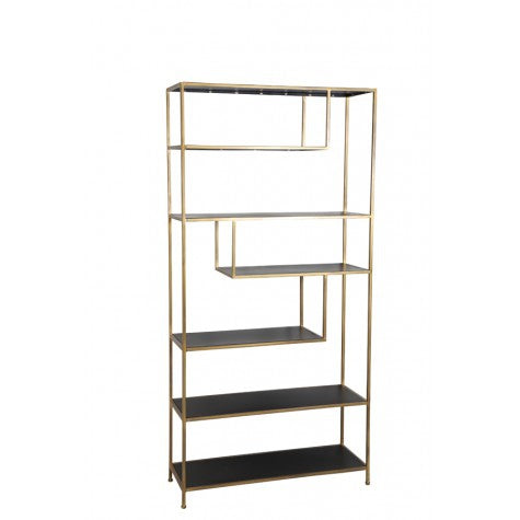 Metall Regal Gold-schwarz Industriedesign, Bücherregal Metall schwarz, Regal Metall, Breite 100 cm