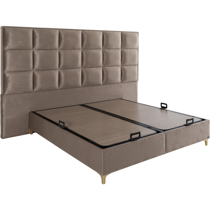 Gepolstertes Bett mit Matratze und Kopfteil, Bett taupe mit Kopfteil, Breite 180 cm