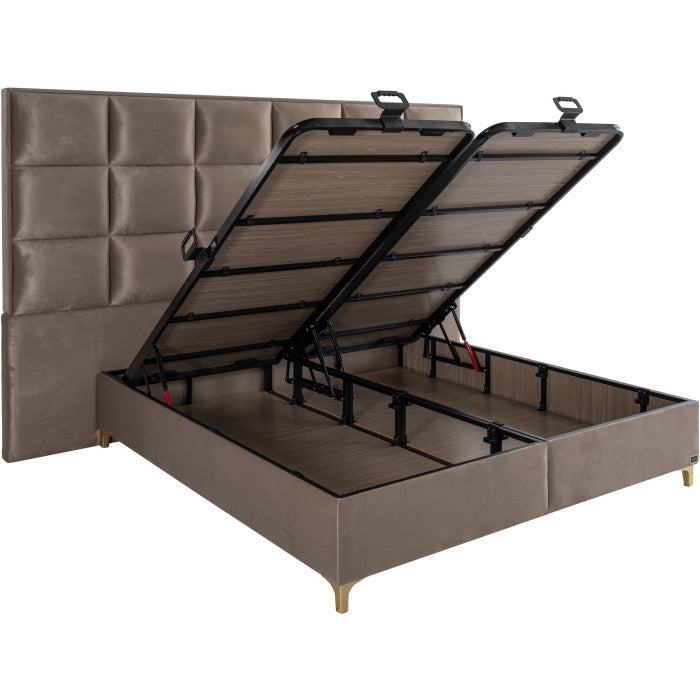 Gepolstertes Bett mit Matratze und Kopfteil, Bett taupe mit Kopfteil, Breite 180 cm