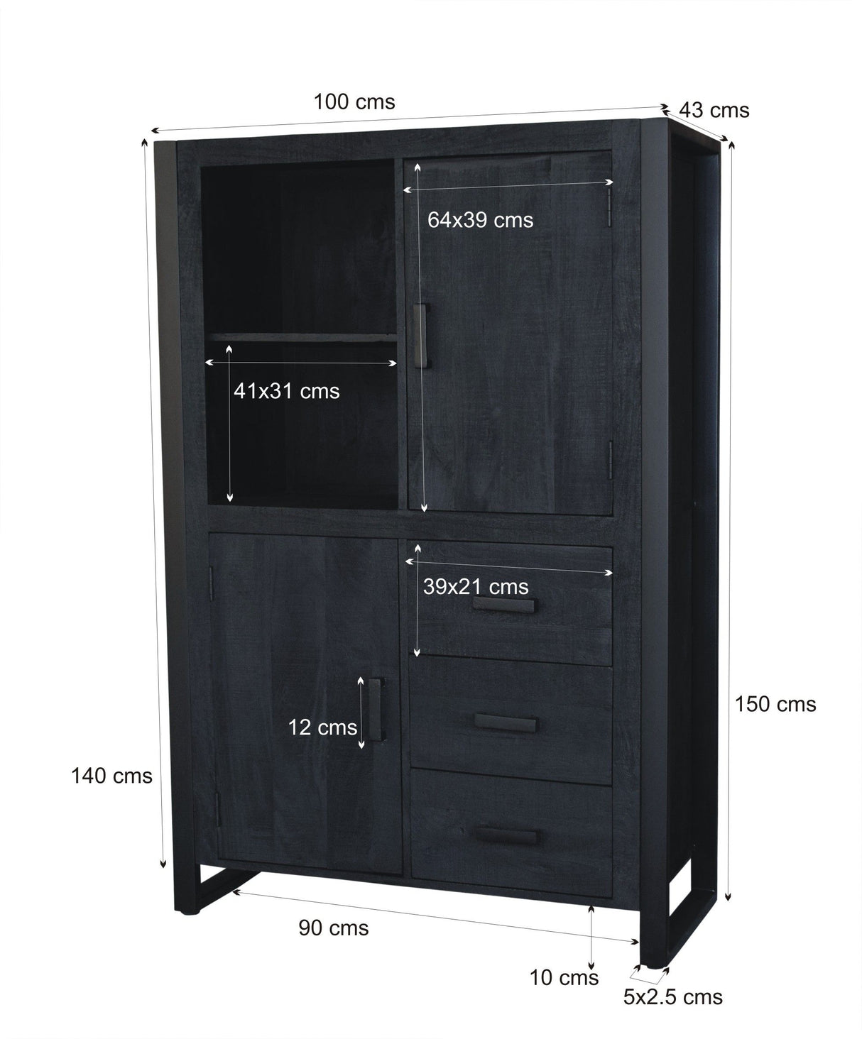 Schrank schwarz, Aktenschrank Industriedesign, Breite 100 cm