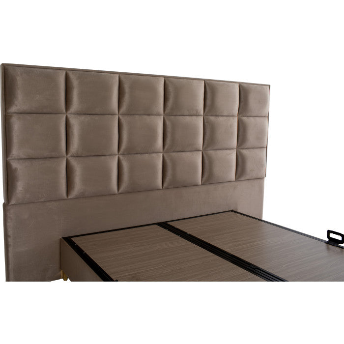 Gepolstertes Bett mit Matratze und Kopfteil, Bett taupe mit Kopfteil, Breite 180 cm