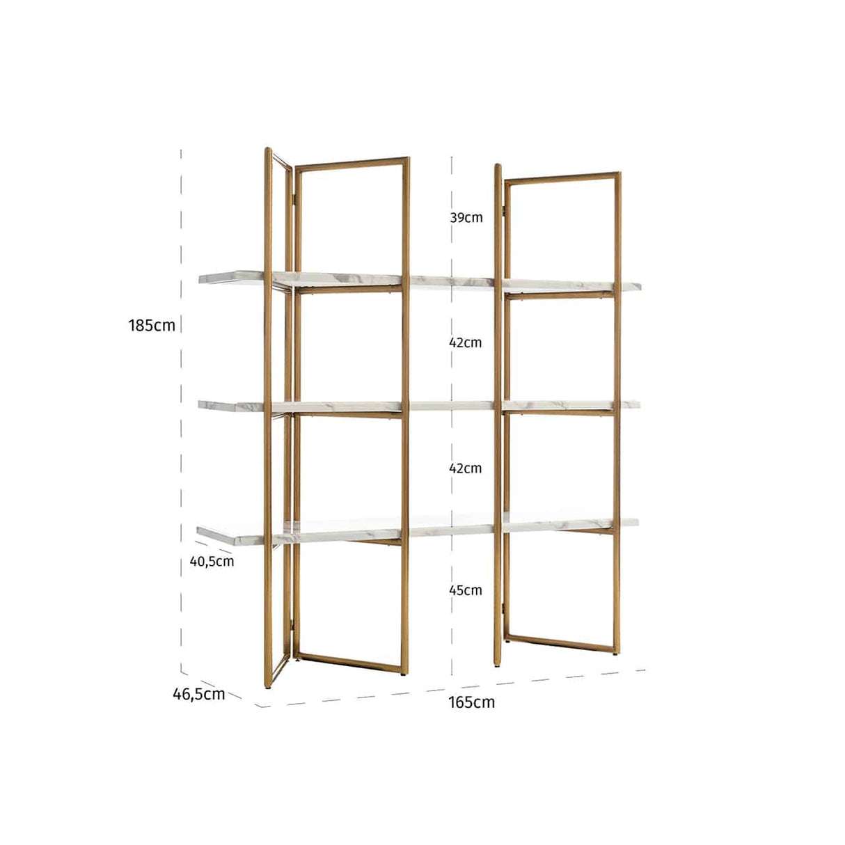 Regal Gold, Bücherregal Gold,  Regal Metall-Marmoroptik, Breite 165 cm