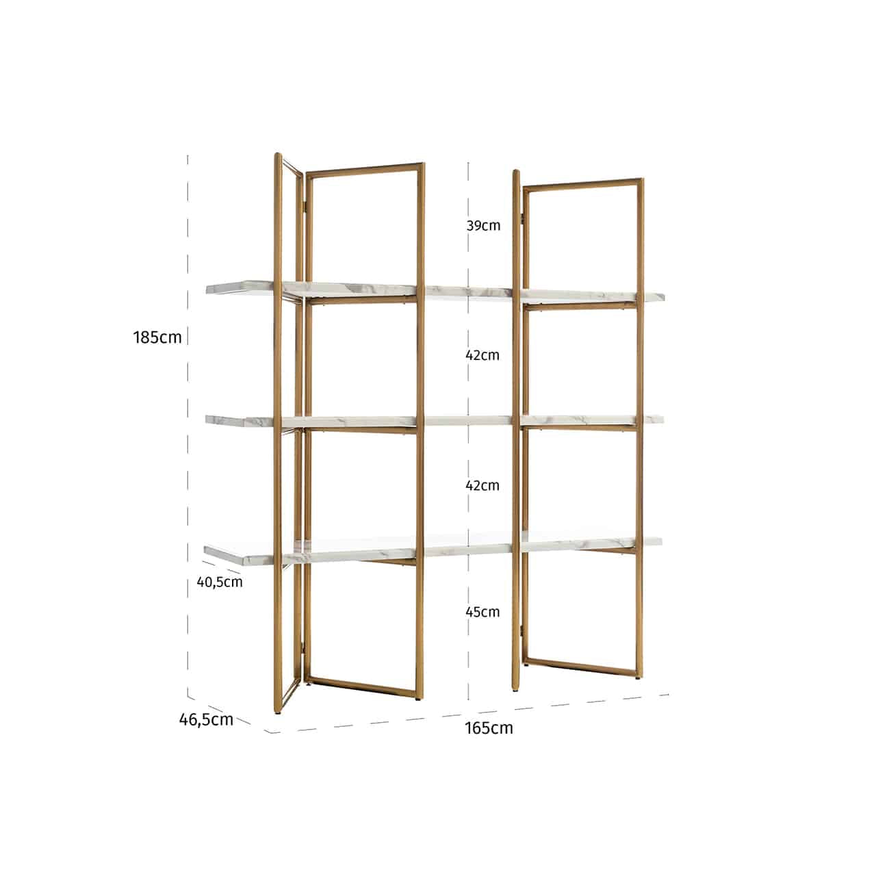 Regal Gold, Bücherregal Gold,  Regal Metall-Marmoroptik, Breite 165 cm