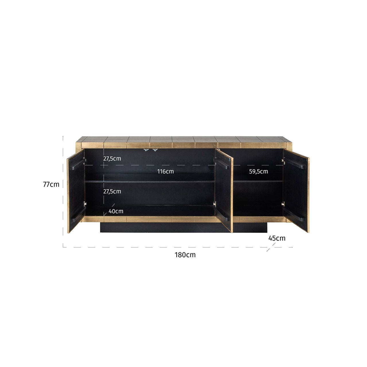 Sideboard Gold, Anrichte Gold antik, Breite 180 cm