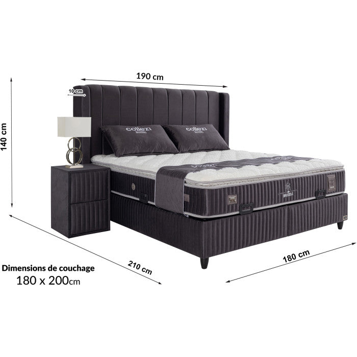 Gepolstertes Bett mit Matratze und Kopfteil, Bett grau mit Kopfteil, Breite 180 cm