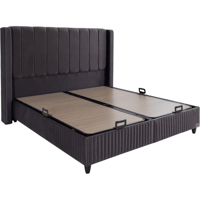 Gepolstertes Bett mit Matratze und Kopfteil, Bett grau mit Kopfteil, Breite 180 cm