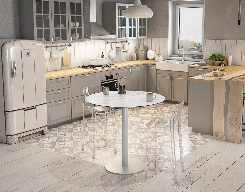 Stehtisch rund weiß, runder Bartisch weiß, Durchmesser 100 cm