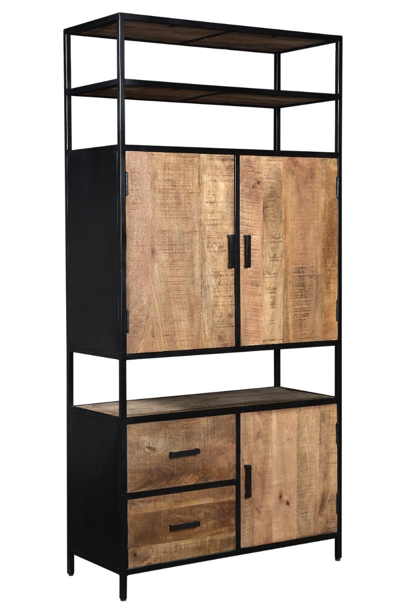 Schrank schwarz-braun Industriedesign, Bücherschrank Holz Metall, Aktenschrank Holz Industrie, Regal-Schrank schwarz,  Breite 100 cm