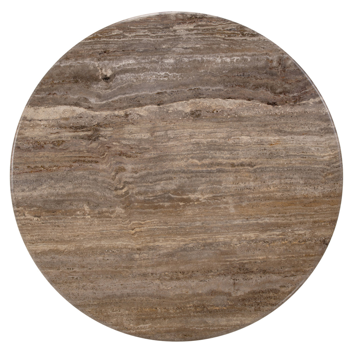 Couchtisch rund braun, runder Couchtisch braun Holz-Travertin, Durchmesser 110 cm