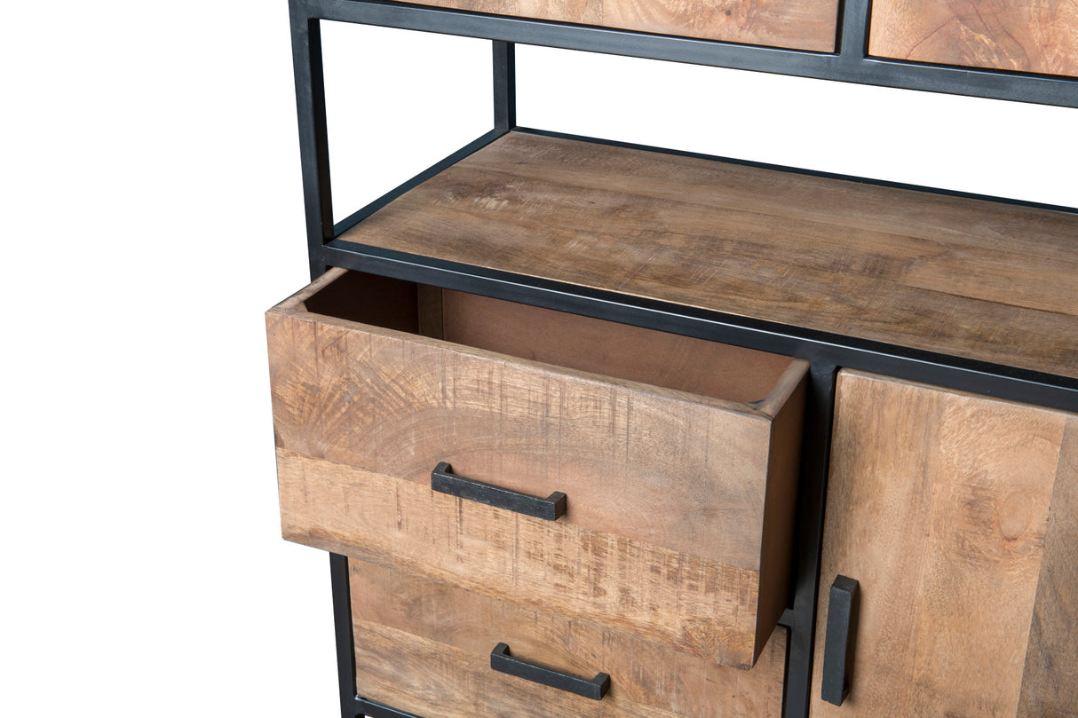 Schrank schwarz-braun Industriedesign, Bücherschrank Holz Metall, Aktenschrank Holz Industrie, Regal-Schrank schwarz,  Breite 100 cm