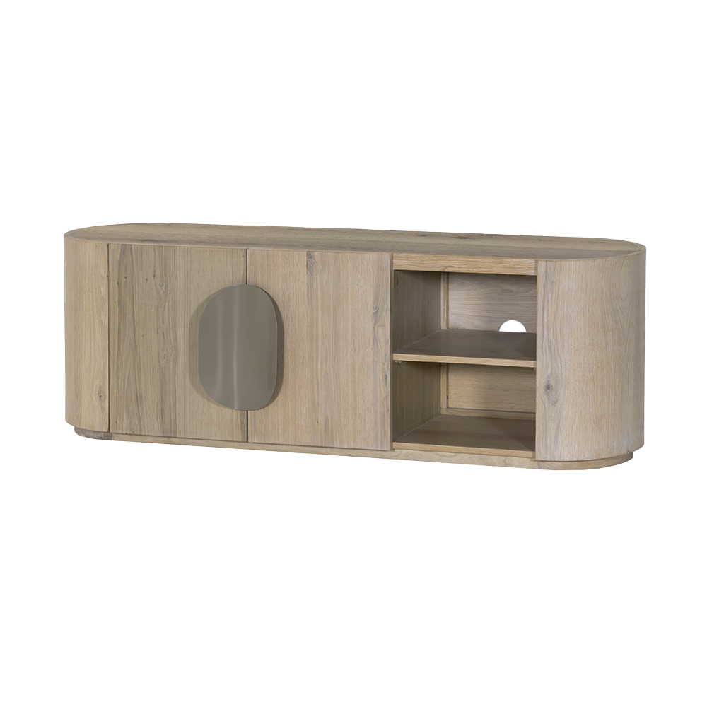 TV Schrank oval weiß-wash, Fernsehschrank oval Eiche furniert, Breite 150 cm