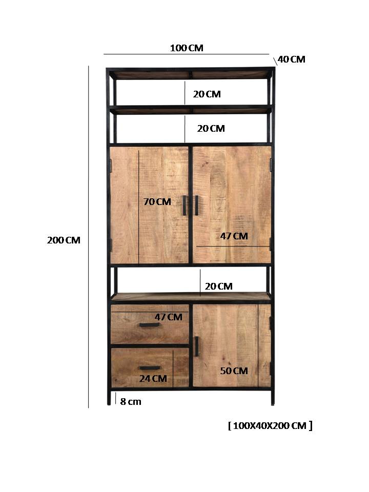 Schrank schwarz-braun Industriedesign, Bücherschrank Holz Metall, Aktenschrank Holz Industrie, Regal-Schrank schwarz,  Breite 100 cm