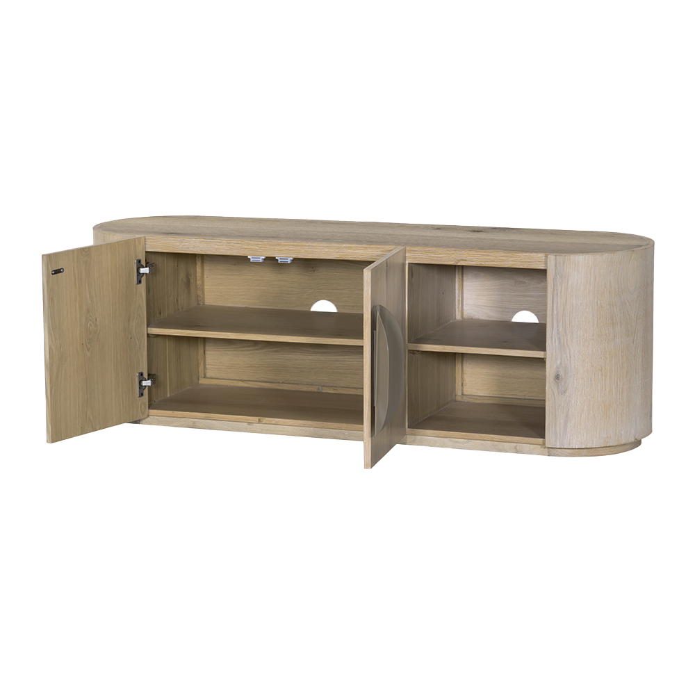 TV Schrank oval weiß-wash, Fernsehschrank oval Eiche furniert, Breite 150 cm