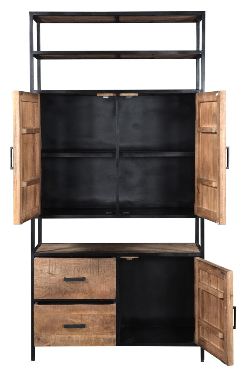 Schrank schwarz-braun Industriedesign, Bücherschrank Holz Metall, Aktenschrank Holz Industrie, Regal-Schrank schwarz,  Breite 100 cm