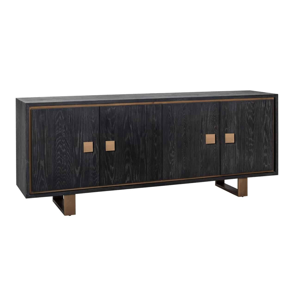 Sideboard schwarz-Bronze, Anrichte schwarz mit zwei Schubladen, Sideboard Eiche furniert schwarz, Breite 200 cm