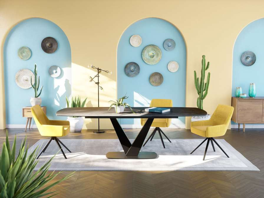 Esstisch anthrazit Keramik-Tischplatte, Esstisch ausziehbare Tischplatte, Tisch Keramik, Tisch ausziehbar Tischplatte Titan-anthrazit, Breite 200-260 cm