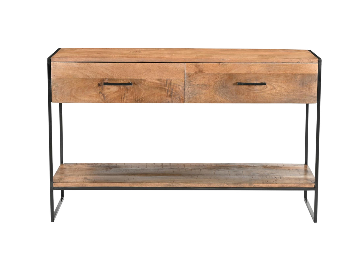 Konsole Naturholz Industriedesign, Wandtisch Metall-Gestell, Breite 125 cm