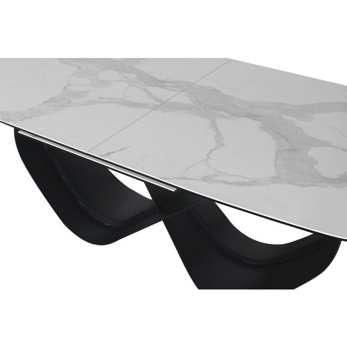 Keramik Esstisch ausziehbar weiß, Esstisch weiß Marmoroptik Keramik Tischplatte, Tisch Keramik ausziehbar, Länge 180-240 cm