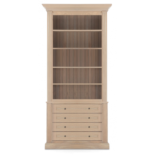 Bücherschrank Eiche-Natur, Wohnzimmerschrank mit vier Schubladen, Breite 100 cm