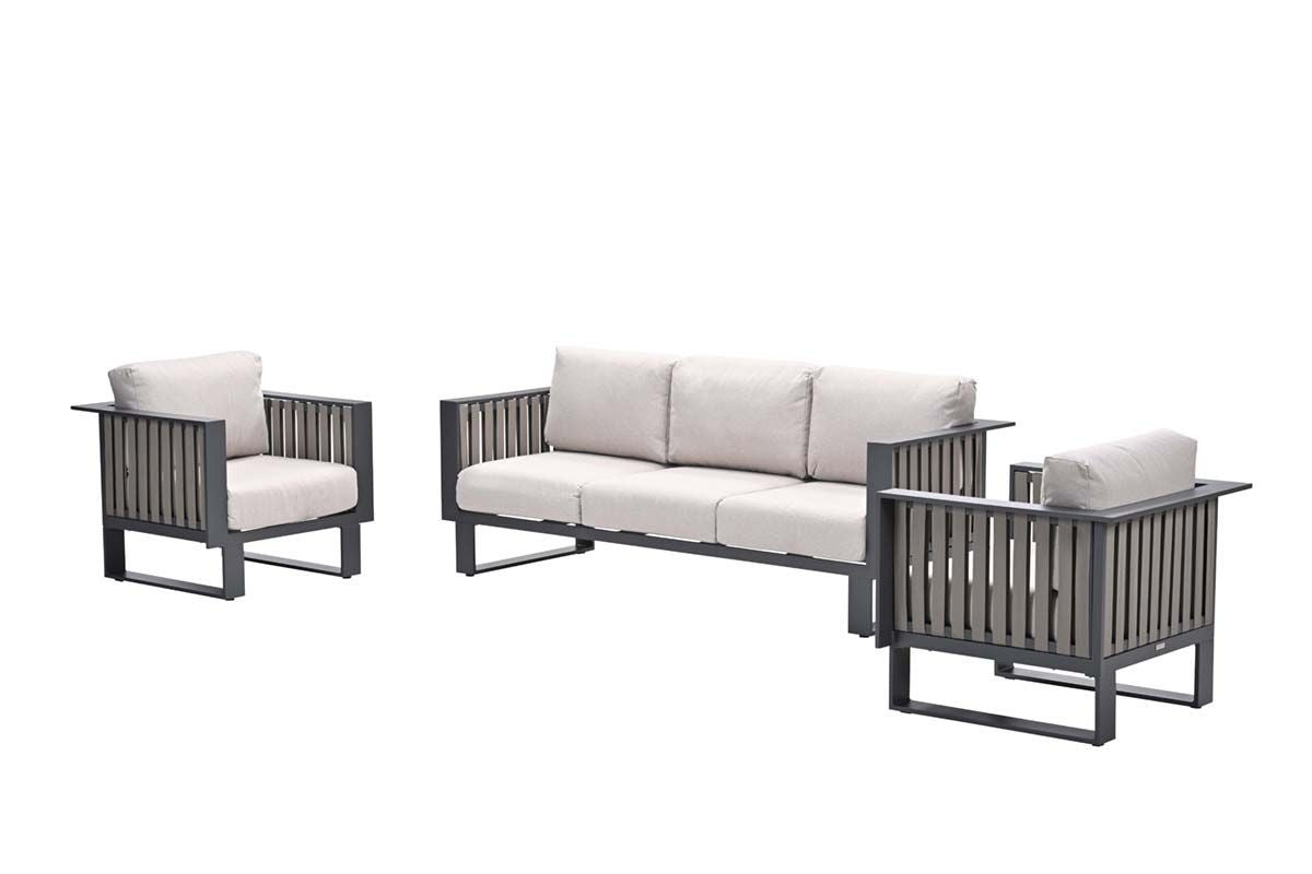 Gartenlounge anthrazit-taupe, Garten-Sitzgruppe Set 3 teilig