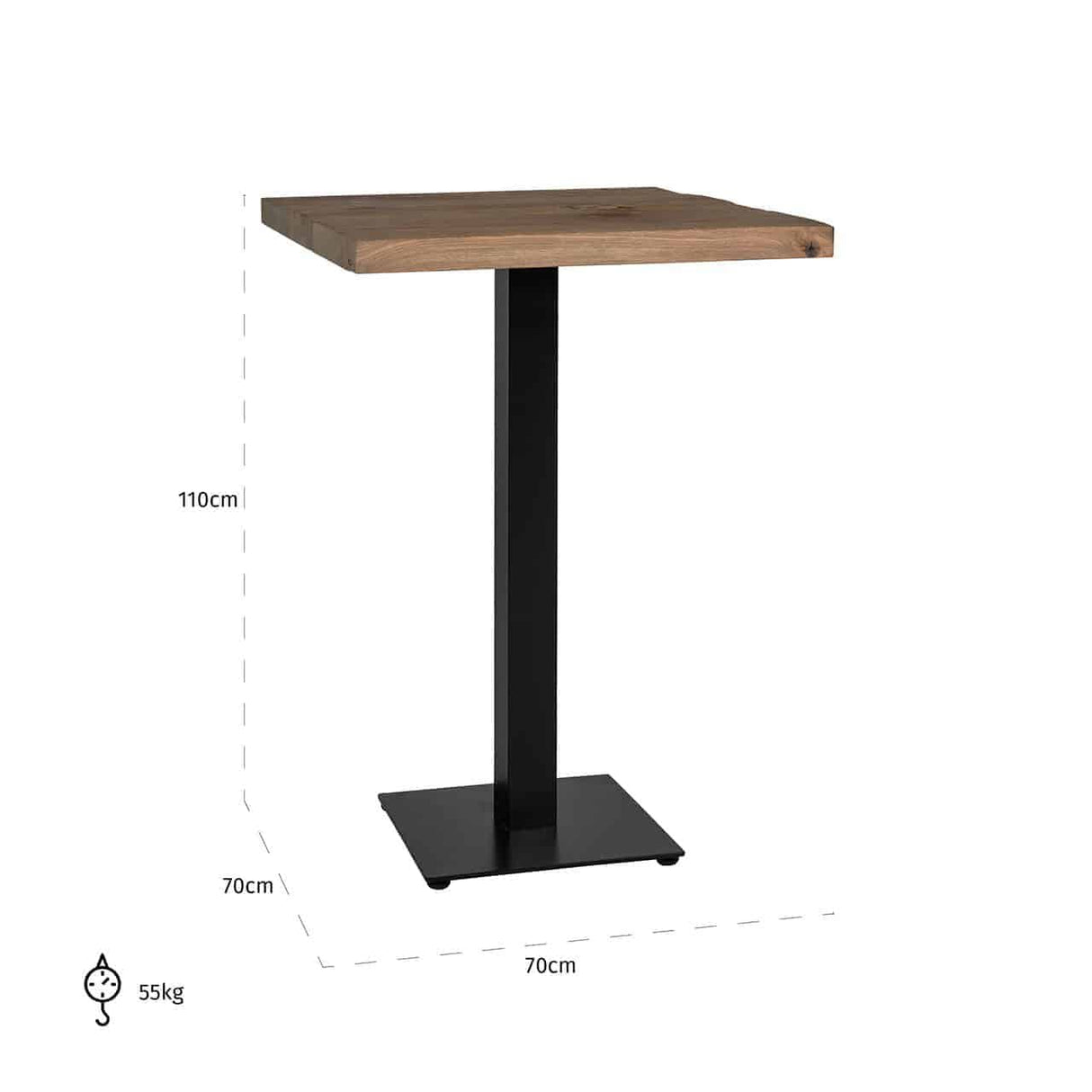 Stehtisch Eiche massiv Tischplatte, Stehtisch schwarz, Bartisch schwarz, Maße: 80x80 cm
