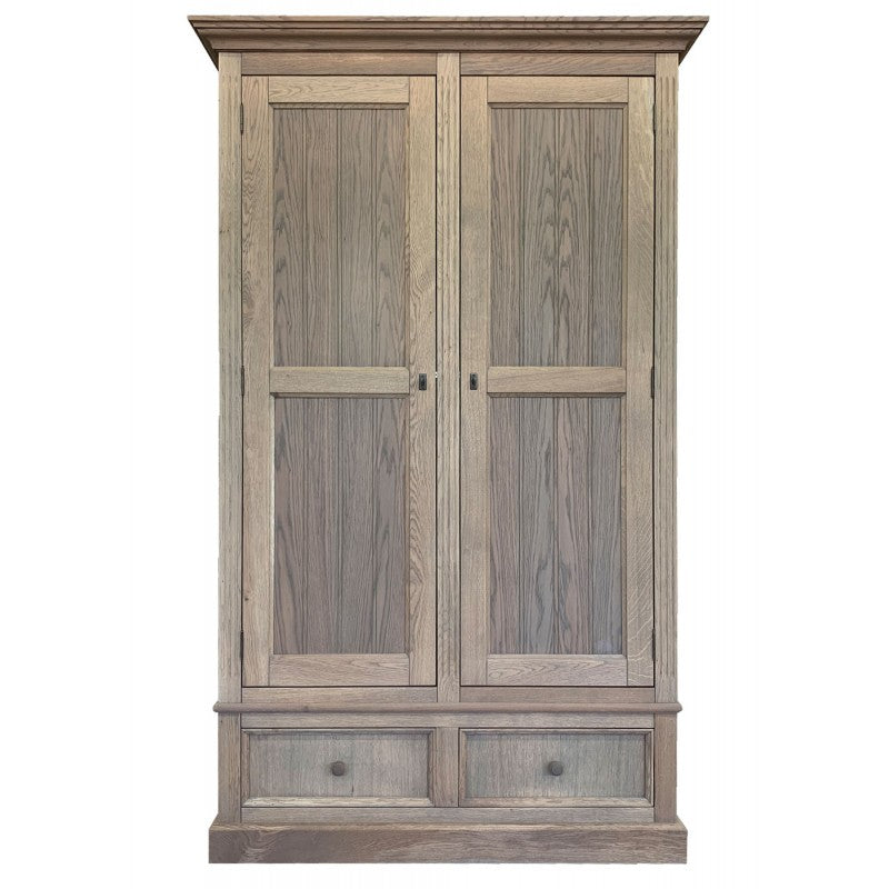 Kleiderschrank Eiche-grau, Schrank mit zwei Schublade, Breite 136 cm
