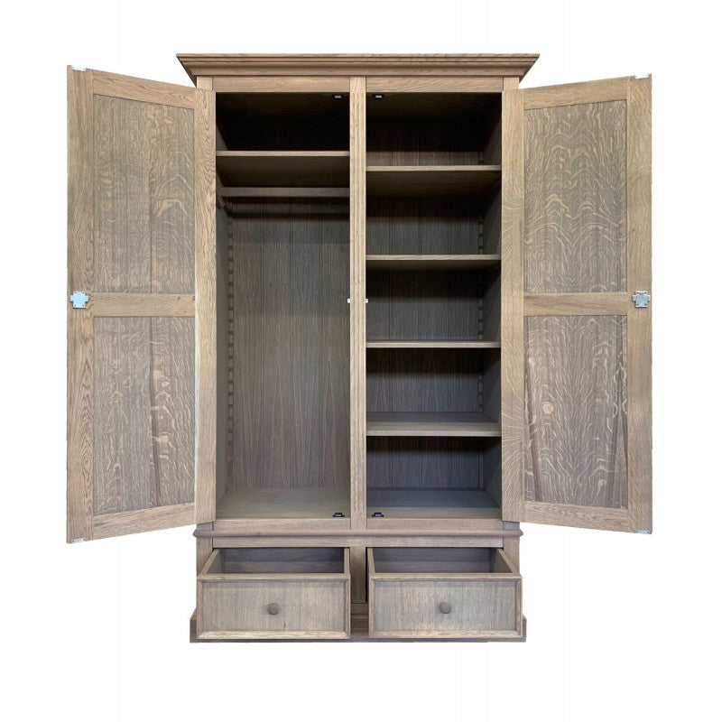 Kleiderschrank Eiche-grau, Schrank mit zwei Schublade, Breite 136 cm