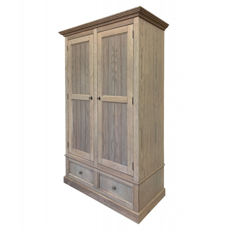 Kleiderschrank Eiche-grau, Schrank mit zwei Schublade, Breite 136 cm