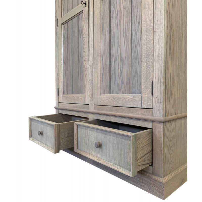 Kleiderschrank Eiche-grau, Schrank mit zwei Schublade, Breite 136 cm