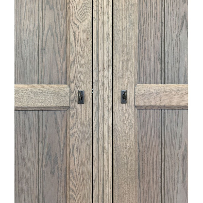 Kleiderschrank Eiche-grau, Schrank mit zwei Schublade, Breite 136 cm