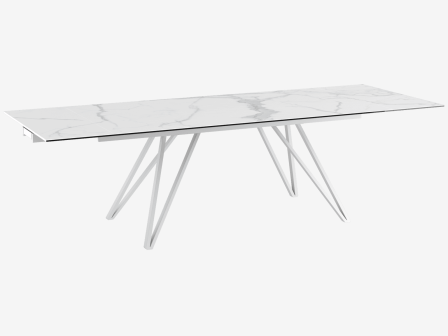 Outdoor Gartentisch ausziehbar Marmoroptik, Keramik Gartentisch weiß Marmoroptik, Esstisch ausziehbar weiß-grau, Maße 150-230 cm