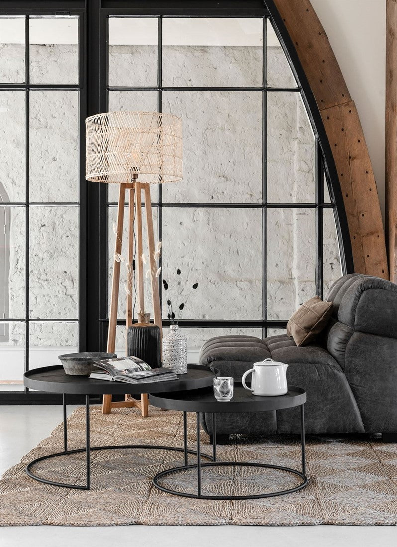 2er Set Couchtisch rund schwarz, Kaffeetisch rund Holz, runder Couchtisch schwarz, Durchmesser 60-80 cm