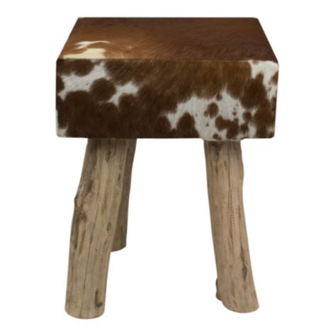Hocker braun Kuhfell, Sitzhocker Holz Kuhfell