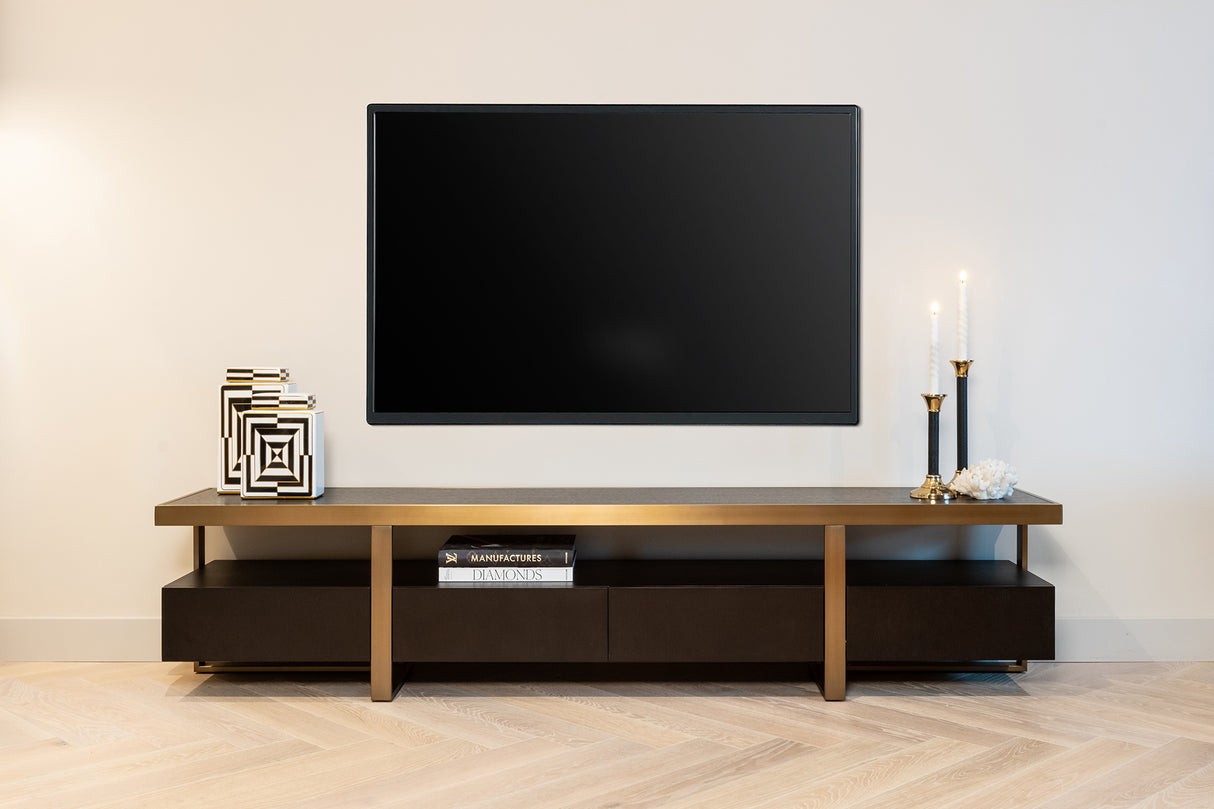 TV Regal schwarz-Gold, Fernseheregal Gold-schwarz, Lowboard Gold-schwarz, Breite 220 cm