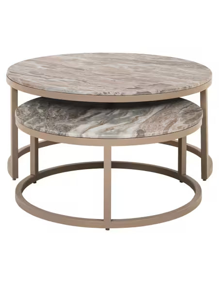 Couchtisch Marmor beige-braun rund, runder Couchtisch beige Marmor, Durchmesser 85 cm