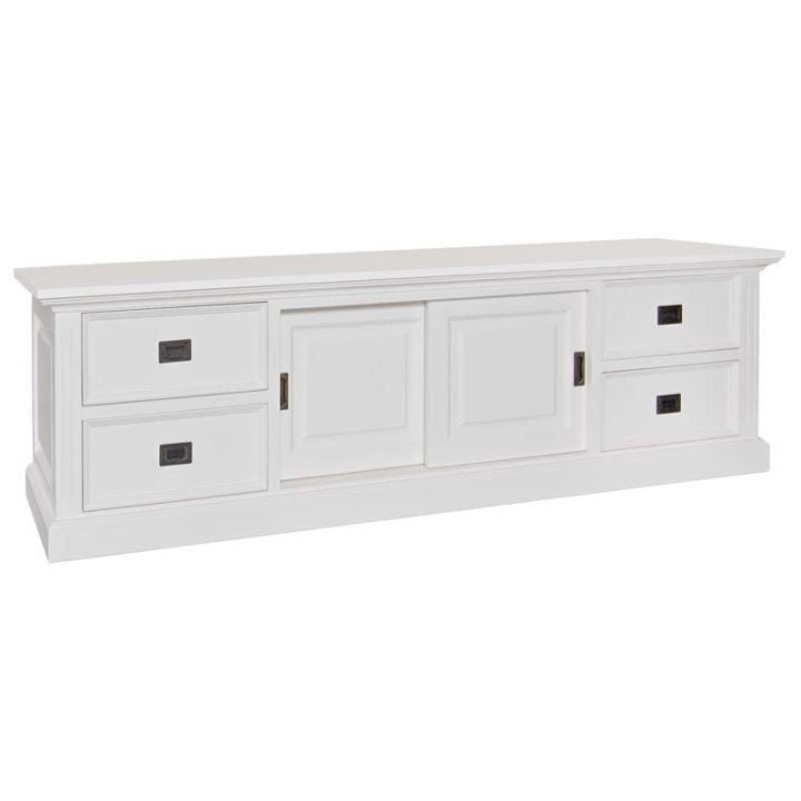 TV Schrank weiß Landhaus , Lowboard weiß mit Schiebetüren, Breite 200 cm