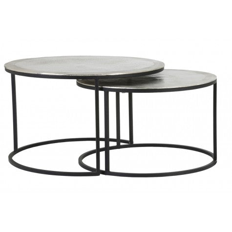 Couchtische 2er Set Metall silber-schwarz, Couchtisch schwarz Metall, Durchmesser 75 cm