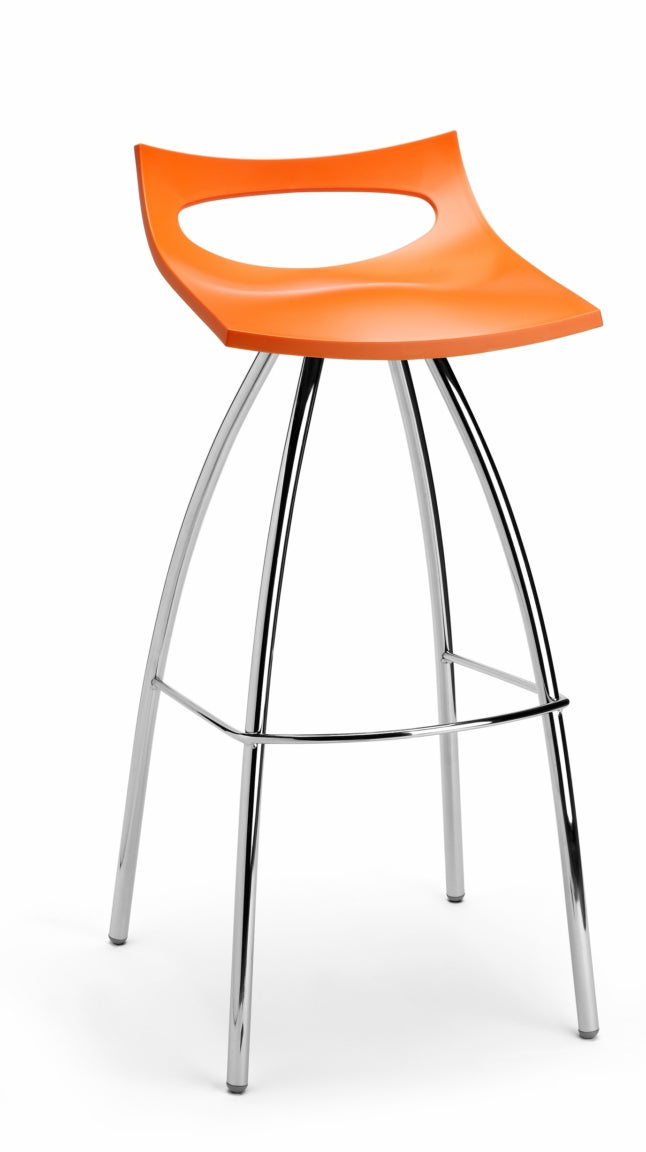 Design Barhocker orange, Barstuhl orange verchromtes Gestell, Sitzhöhe 80 cm