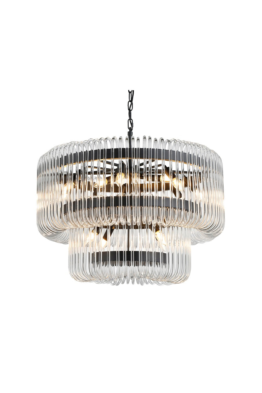 Deckenleuchte rund schwarz-transparent, Hängeleuchte rund schwarz-Glas, Hängelampe schwarz, Durchmesser 80 cm