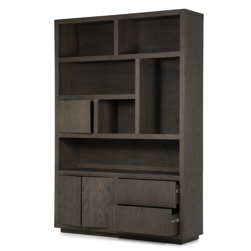 Wohnzimmerschrank braun Eiche furniert, Bücherregal braun Eiche furniert, Schrank braun Holz, Breite 150 cm
