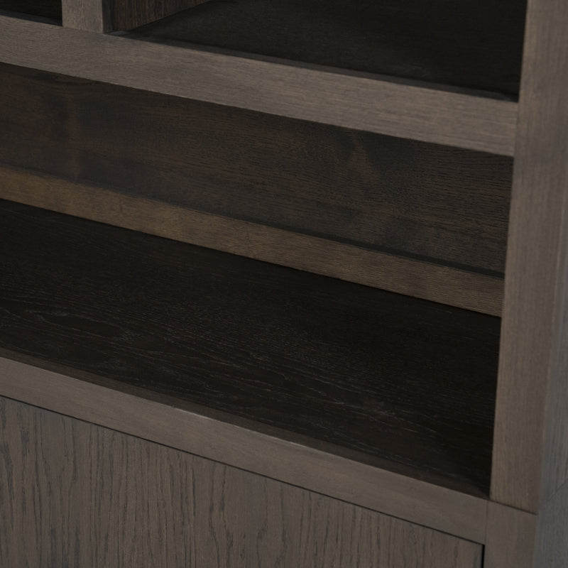 Wohnzimmerschrank braun Eiche furniert, Bücherregal braun Eiche furniert, Schrank braun Holz, Breite 200 cm