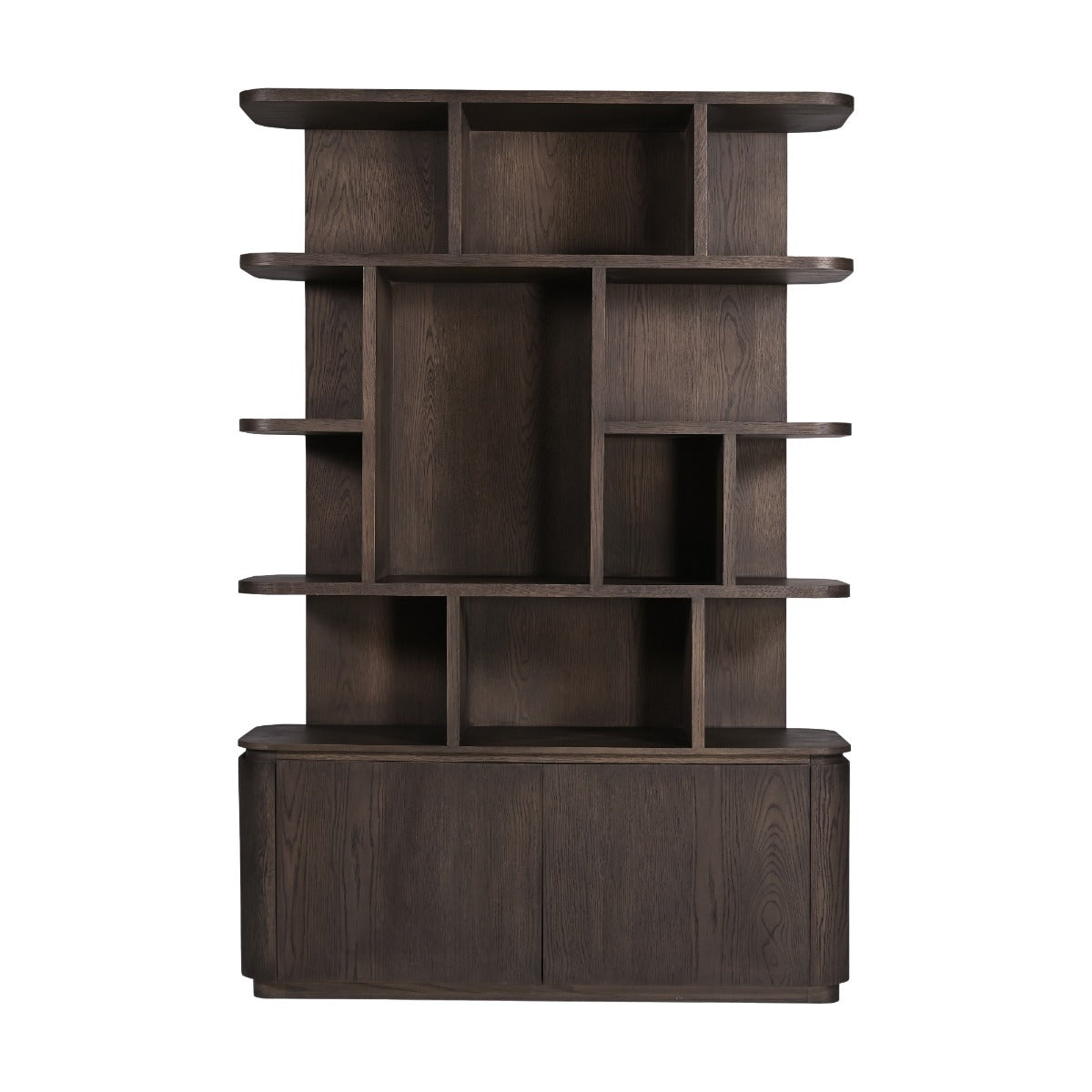 Bücherschrank braun, Regal braun, Wohnzimmerschrank braun Eiche furniert. Breite 145 cm