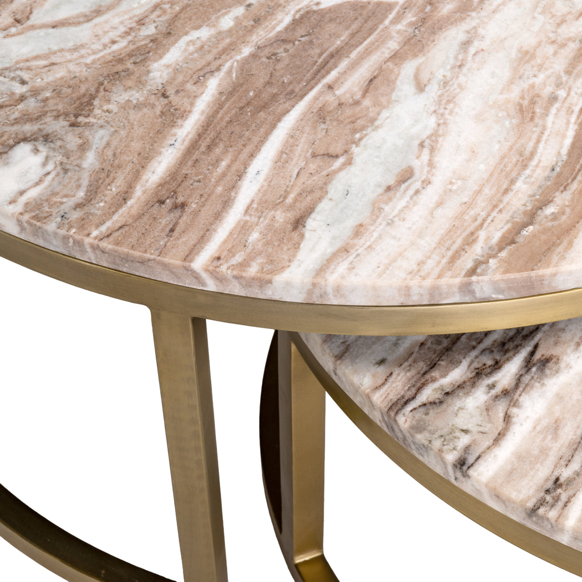 Couchtisch beige rund Gold, 2er Set runder Couchtisch Marmor beige, Durchmesser 85 cm