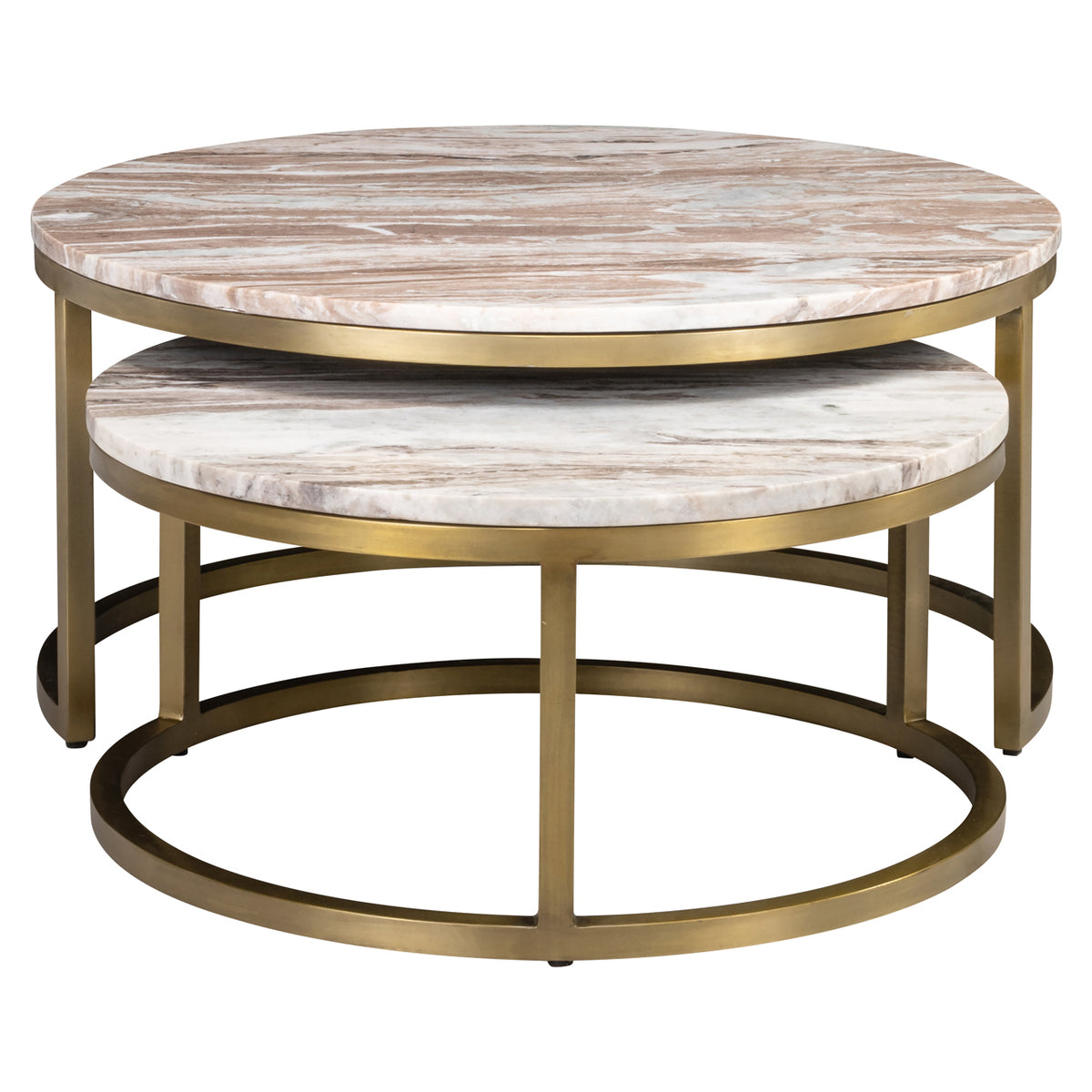 Couchtisch beige rund Gold, 2er Set runder Couchtisch Marmor beige, Durchmesser 85 cm