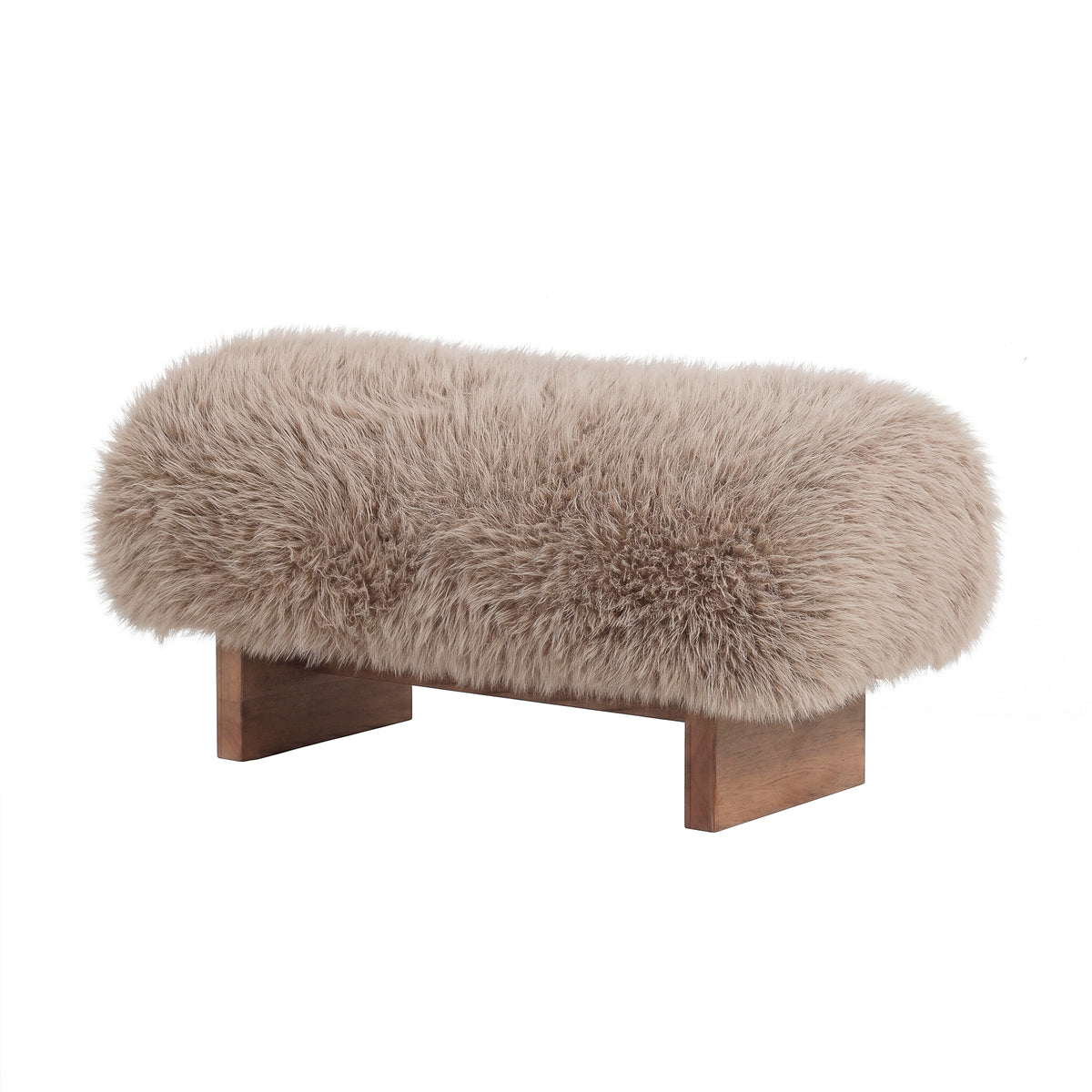 Sitzbank braun Felloptik, Bettbank braun Schaffelloptik, Bank braun Schafsfell-Optik, Länge 90 cm