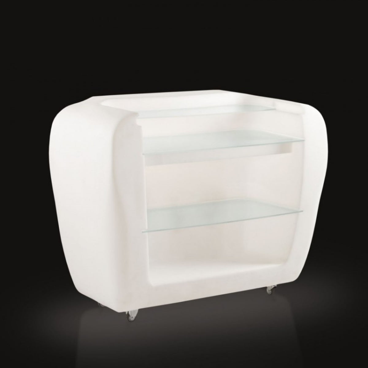 White plastic bar on wheels, white bar counter, white bar with lighting, white plastic bar with lighting, width 150 cm