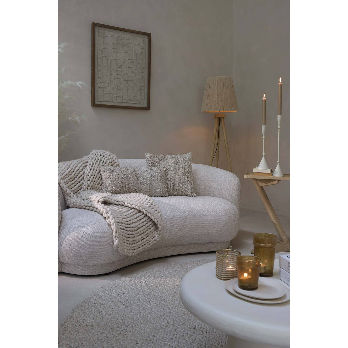Sofa halbrund creme, 2 Sitzer halbrundes Sofa creme, Länge 191 cm